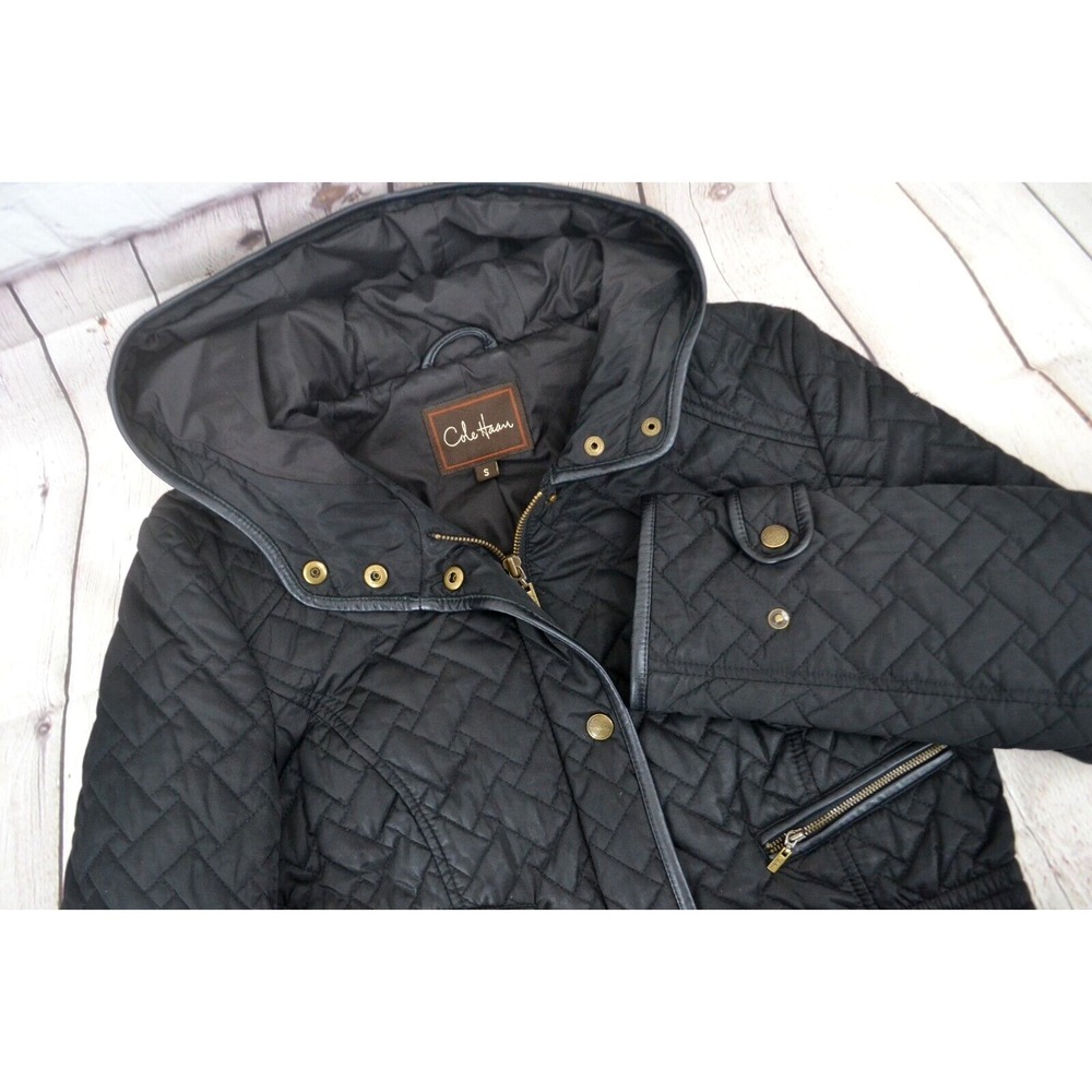 COLE HAAN Women's‎ Thermore Hooded Quilted Puffer Coat SIZE SMALL Black